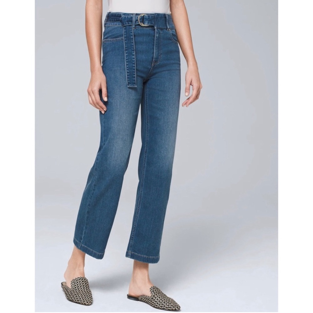 White House Black‎ Market The Wide Leg Crop Jeans Blue Belted Size 2